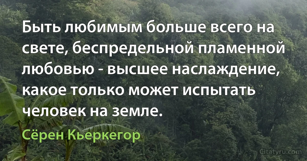 Быть любимым больше всего на свете, беспредельной пламенной любовью - высшее наслаждение, какое только может испытать человек на земле. (Сёрен Кьеркегор)