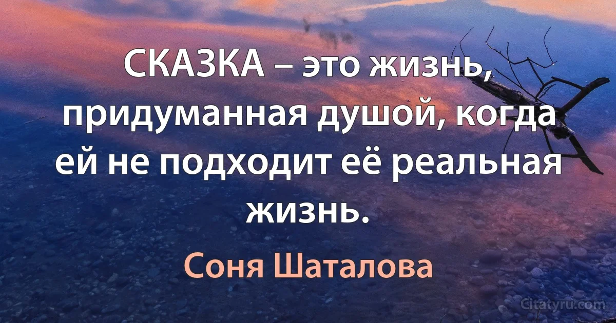 СКАЗКА – это жизнь, придуманная душой, когда ей не подходит её реальная жизнь. (Соня Шаталова)