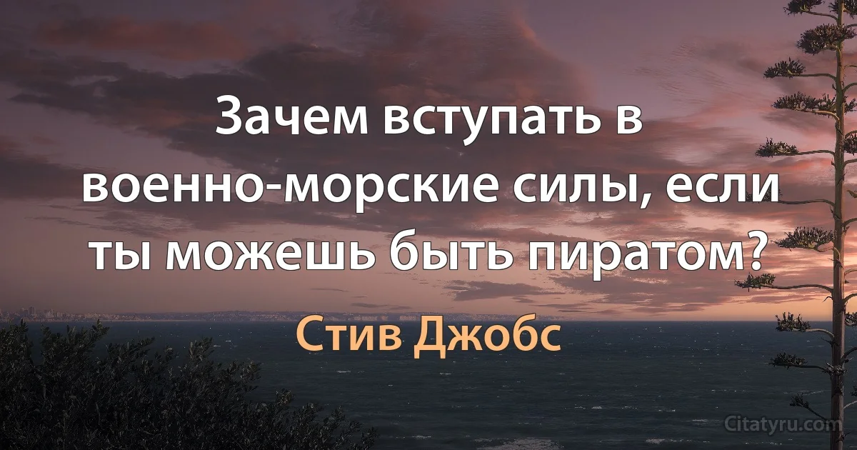 Зачем вступать в военно-морские силы, если ты можешь быть пиратом? (Стив Джобс)