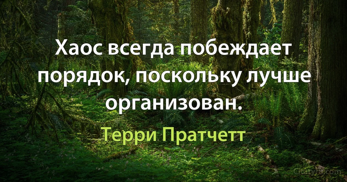 Хаос всегда побеждает порядок, поскольку лучше организован. (Терри Пратчетт)