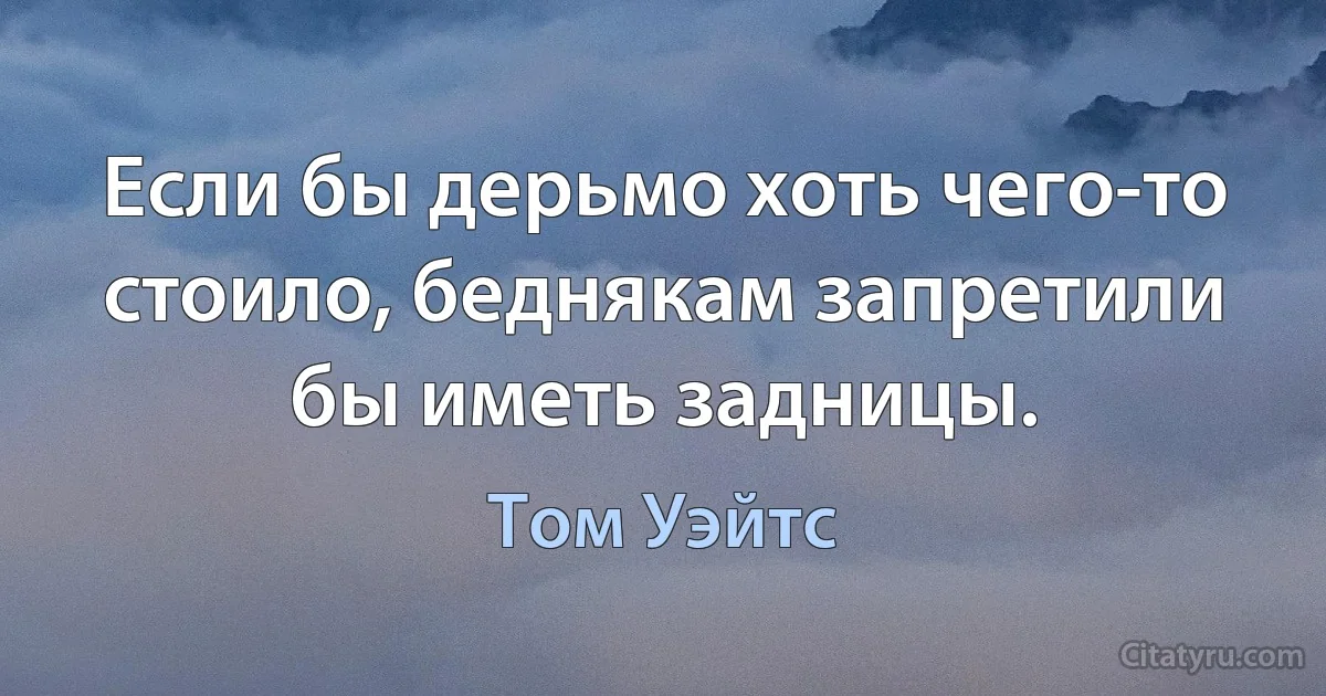 Если бы дерьмо хоть чего-то стоило, беднякам запретили бы иметь задницы. (Том Уэйтс)