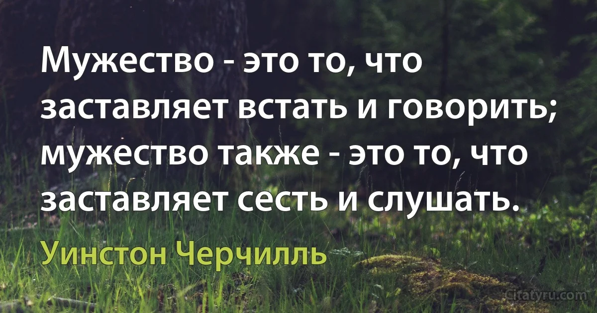 Мужество - это то, что заставляет встать и говорить; мужество также - это то, что заставляет сесть и слушать. (Уинстон Черчилль)