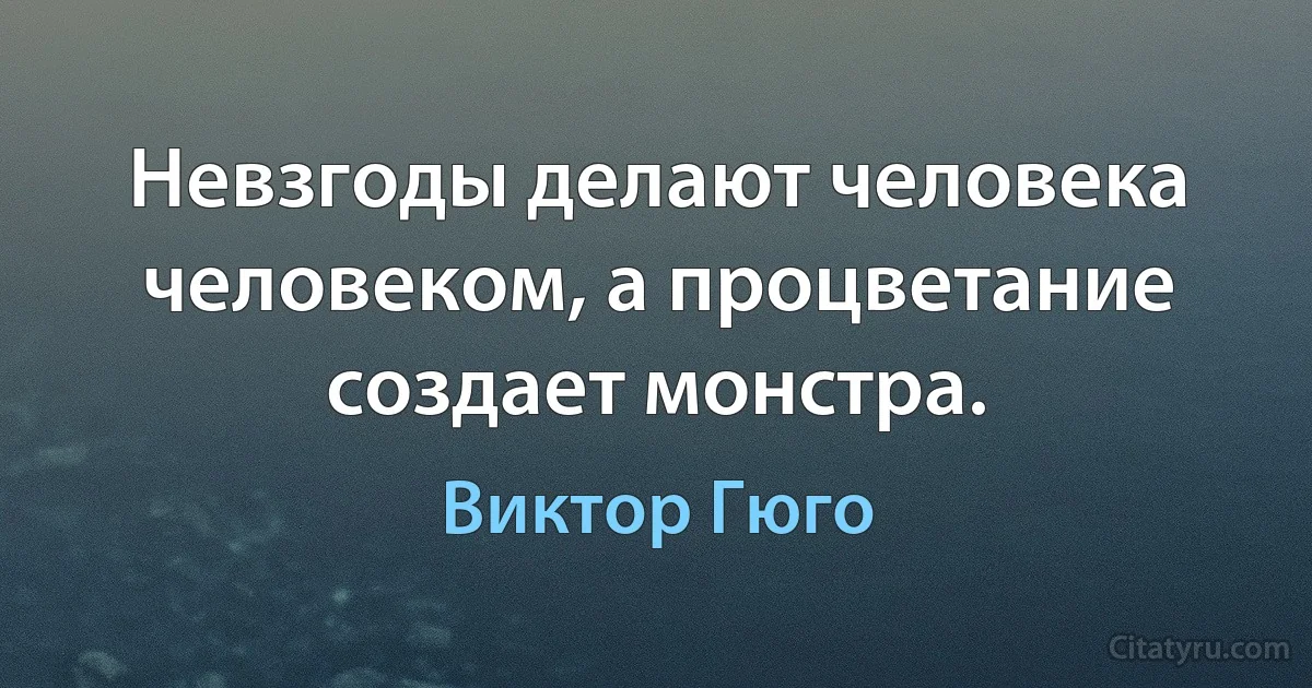 Невзгоды делают человека человеком, а процветание создает монстра. (Виктор Гюго)