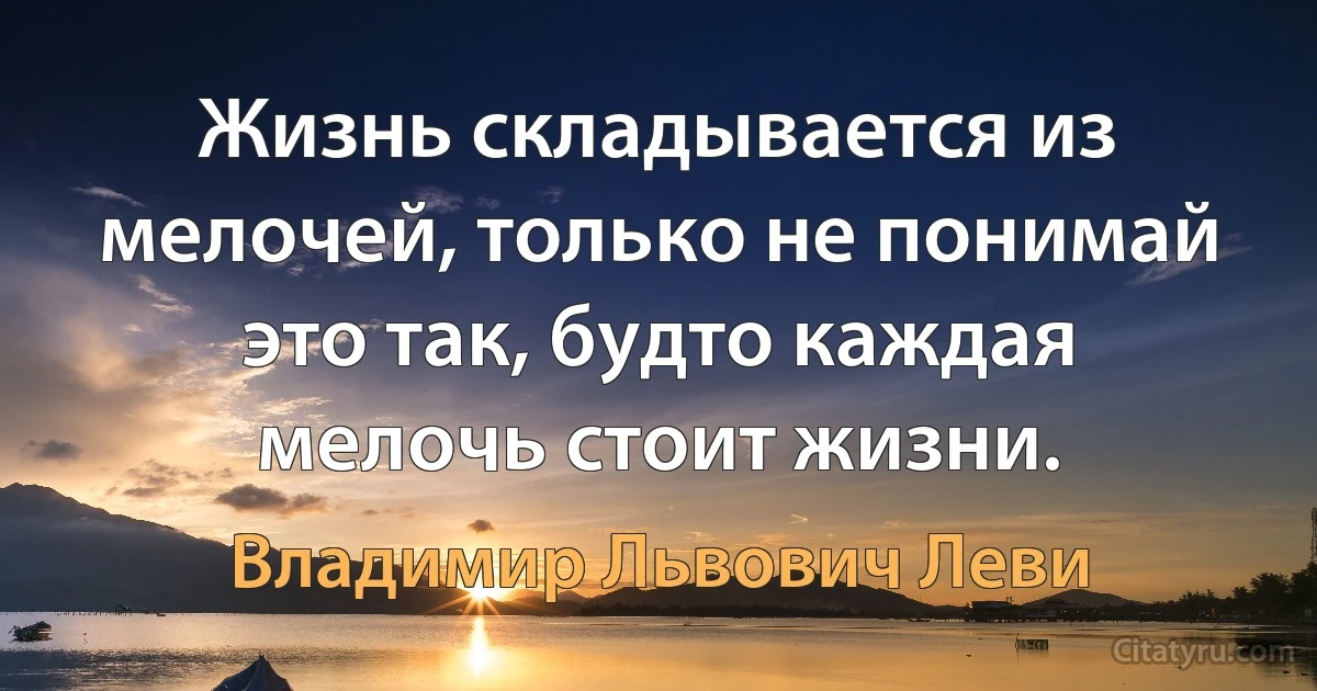 Жизнь складывается из мелочей, только не понимай это так, будто каждая мелочь стоит жизни. (Владимир Львович Леви)