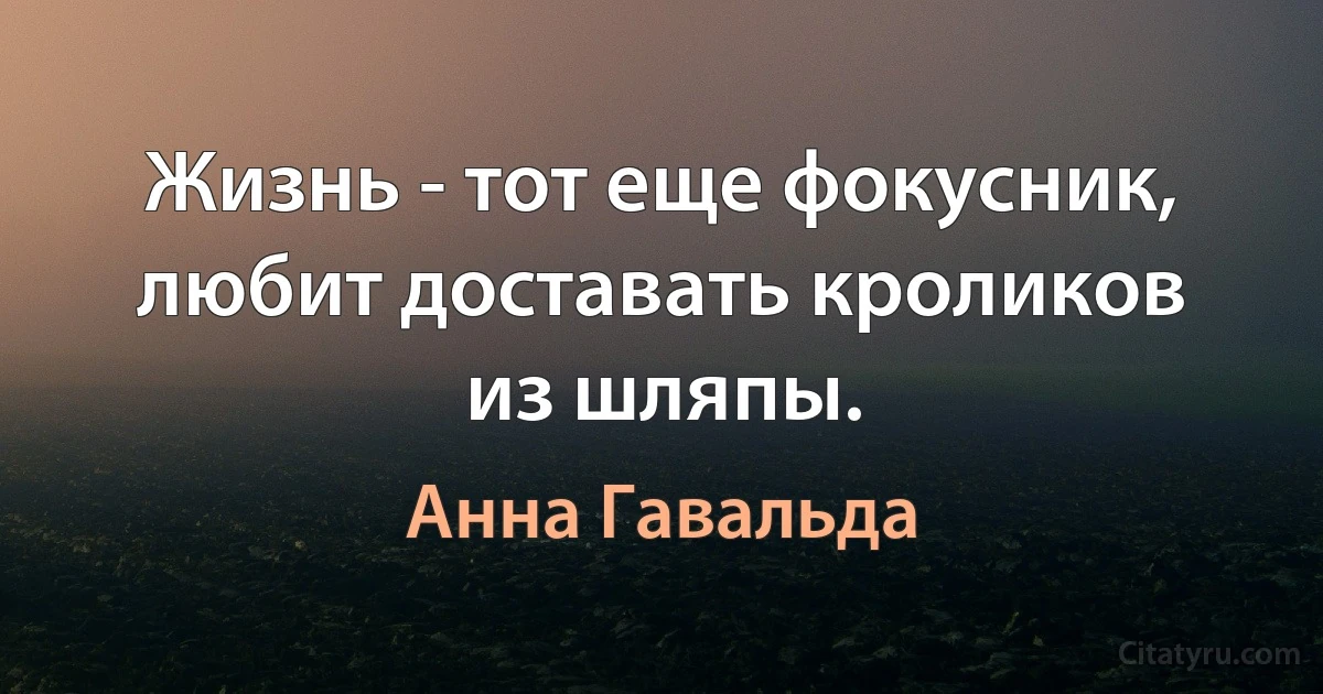 Жизнь - тот еще фокусник, любит доставать кроликов из шляпы. (Анна Гавальда)