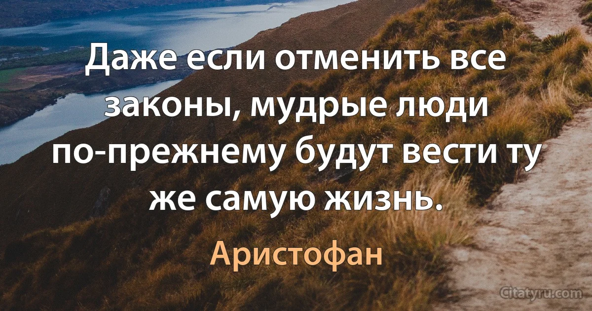 Даже если отменить все законы, мудрые люди по-прежнему будут вести ту же самую жизнь. (Аристофан)