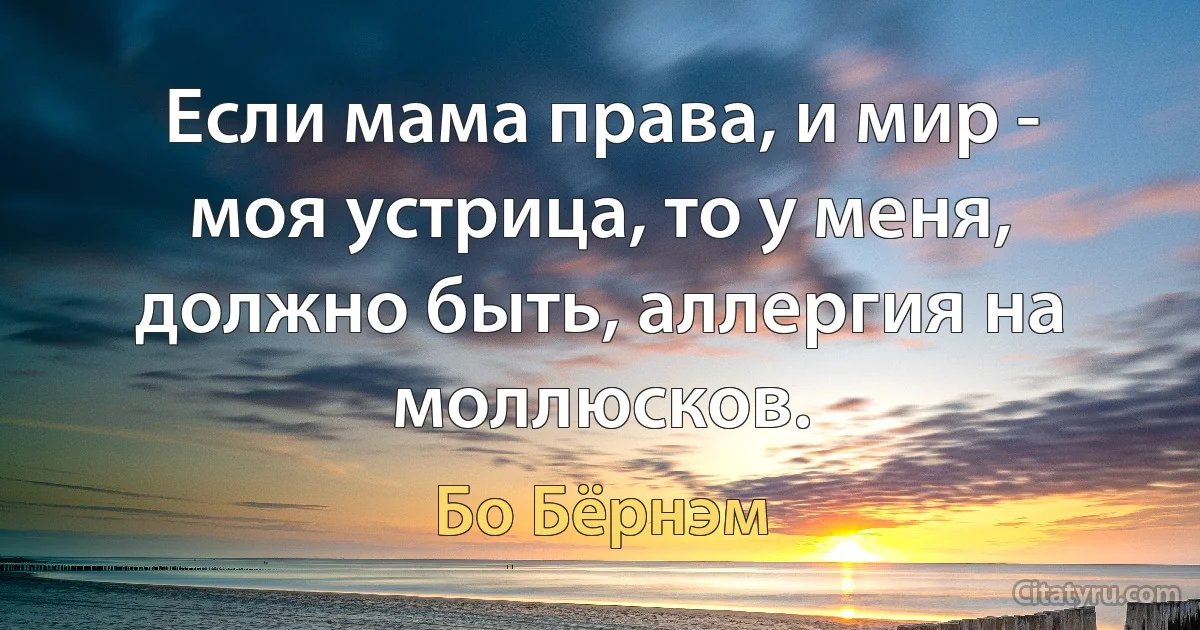 Если мама права, и мир - моя устрица, то у меня, должно быть, аллергия на моллюсков. (Бо Бёрнэм)