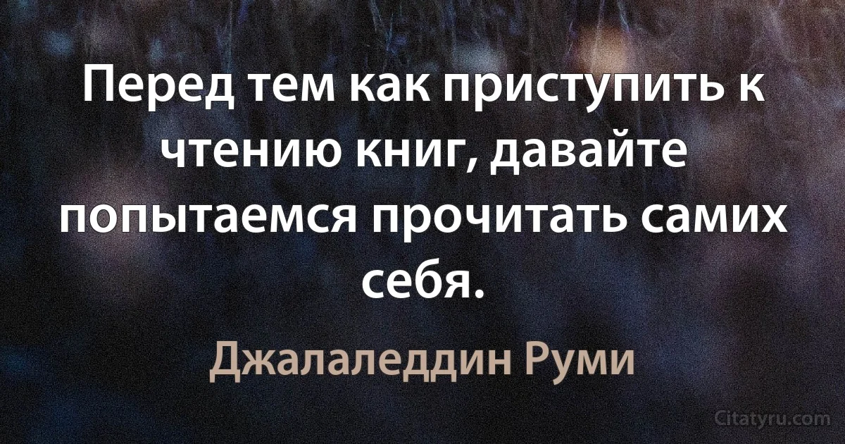 Перед тем как приступить к чтению книг, давайте попытаемся прочитать самих себя. (Джалаледдин Руми)