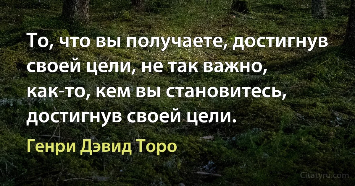 То, что вы получаете, достигнув своей цели, не так важно, как-то, кем вы становитесь, достигнув своей цели. (Генри Дэвид Торо)