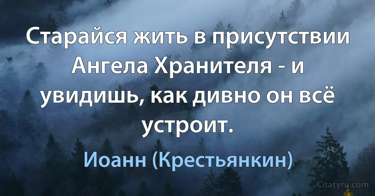 Старайся жить в присутствии Ангела Хранителя - и увидишь, как дивно он всё устроит. (Иоанн (Крестьянкин))