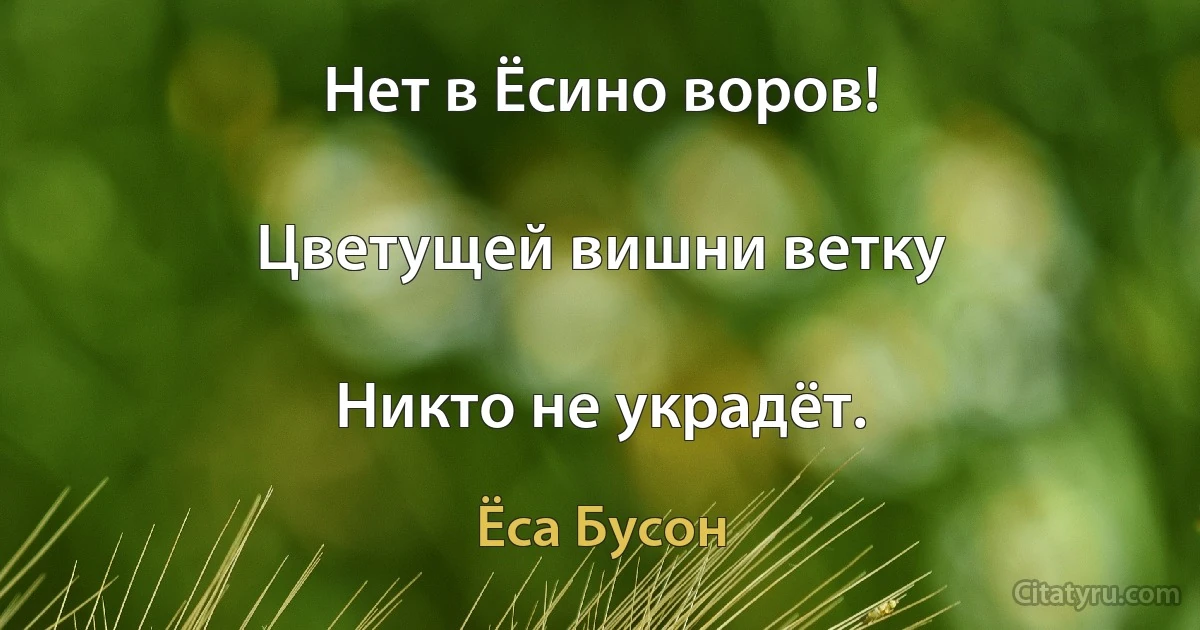 Нет в Ёсино воров!

Цветущей вишни ветку

Никто не украдёт. (Ёса Бусон)