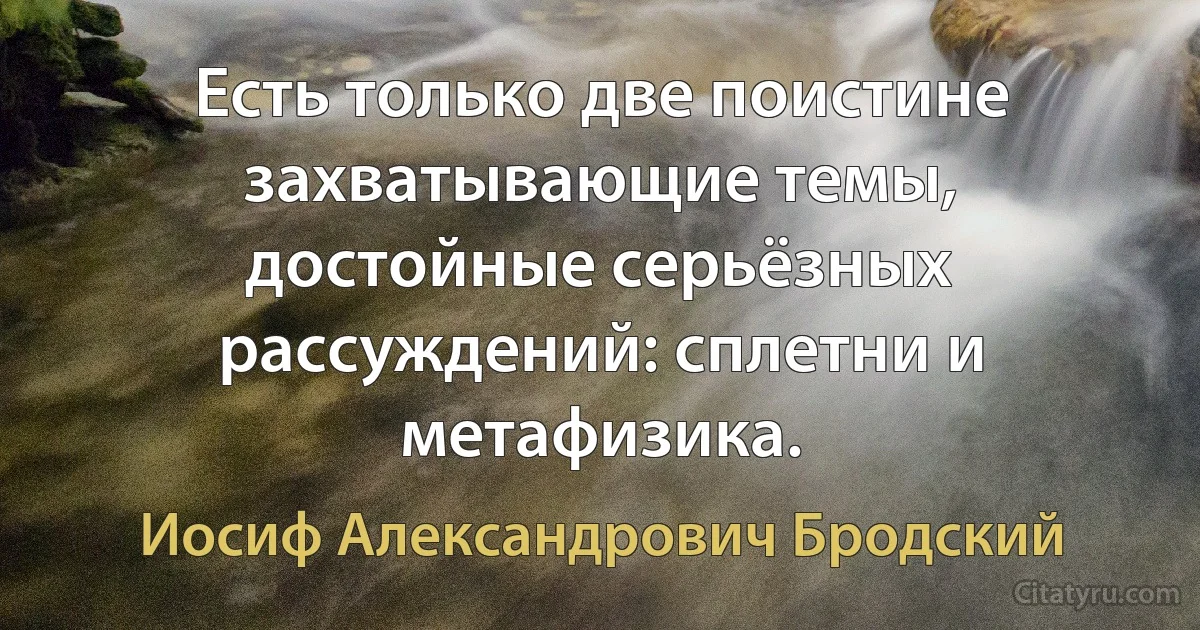 Есть только две поистине захватывающие темы, достойные серьёзных рассуждений: сплетни и метафизика. (Иосиф Александрович Бродский)