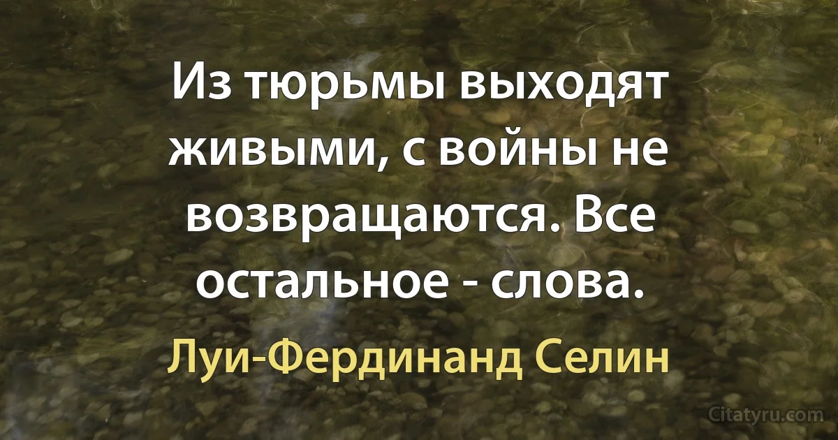 Из тюрьмы выходят живыми, с войны не возвращаются. Все остальное - слова. (Луи-Фердинанд Селин)