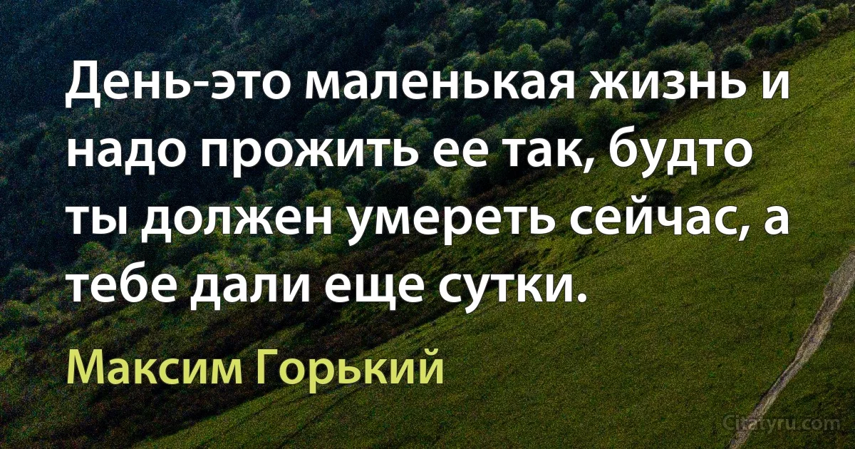 День-это маленькая жизнь и надо прожить ее так, будто ты должен умереть сейчас, а тебе дали еще сутки. (Максим Горький)