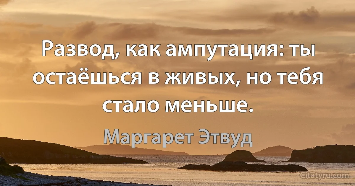 Развод, как ампутация: ты остаёшься в живых, но тебя стало меньше. (Маргарет Этвуд)