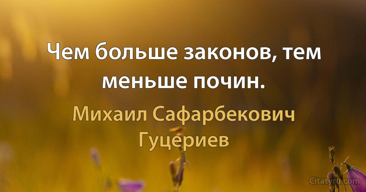 Чем больше законов, тем меньше почин. (Михаил Сафарбекович Гуцериев)