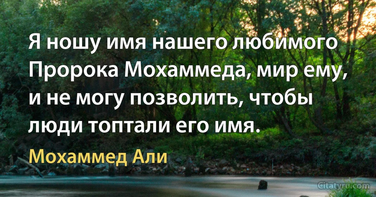 Я ношу имя нашего любимого Пророка Мохаммеда, мир ему, и не могу позволить, чтобы люди топтали его имя. (Мохаммед Али)