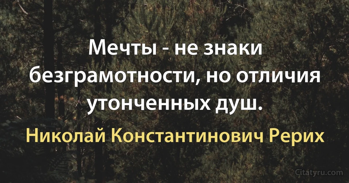 Мечты - не знаки безграмотности, но отличия утонченных душ. (Николай Константинович Рерих)