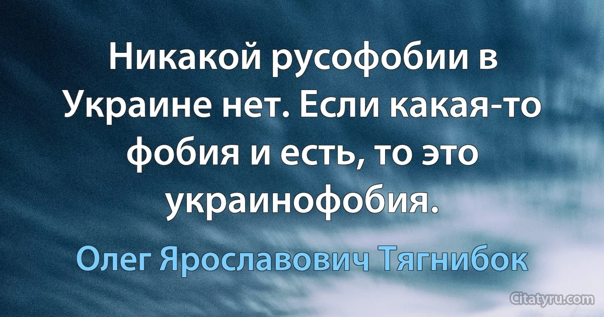 Никакой русофобии в Украине нет. Если какая-то фобия и есть, то это украинофобия. (Олег Ярославович Тягнибок)