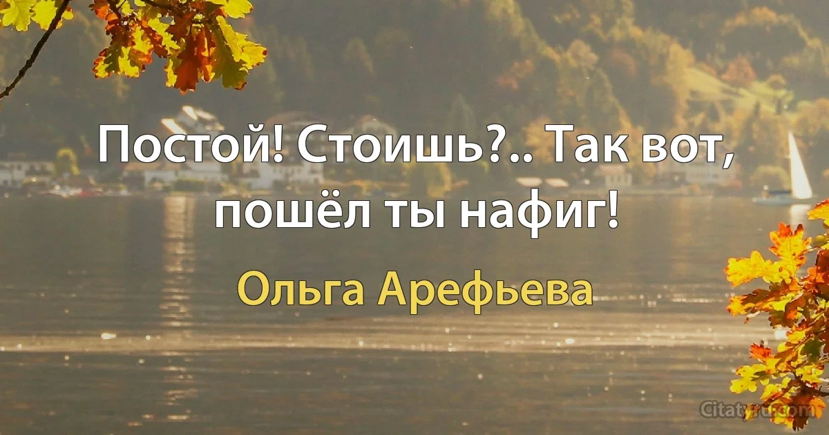 Постой! Стоишь?.. Так вот, пошёл ты нафиг! (Ольга Арефьева)