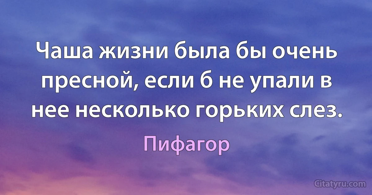 Чаша жизни была бы очень пресной, если б не упали в нее несколько горьких слез. (Пифагор)