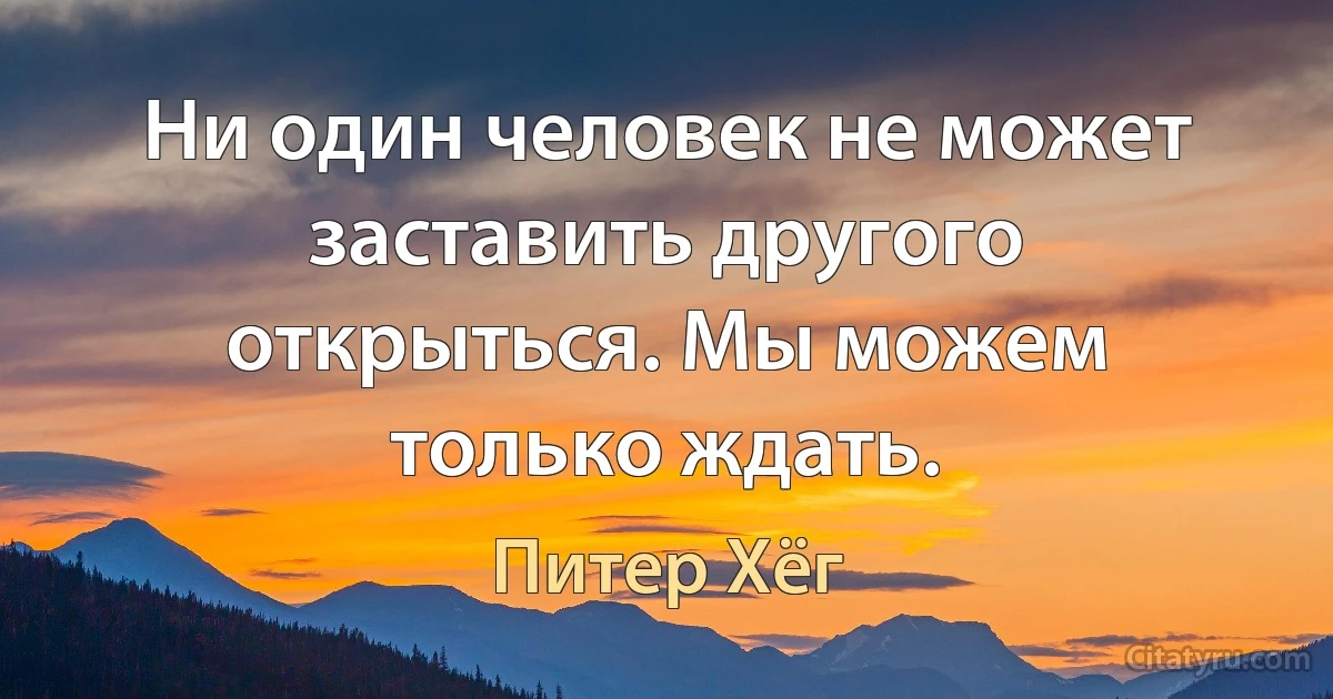 Ни один человек не может заставить другого открыться. Мы можем только ждать. (Питер Хёг)