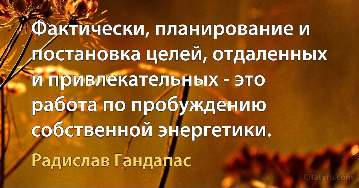 Фактически, планирование и постановка целей, отдаленных и привлекательных - это работа по пробуждению собственной энергетики. (Радислав Гандапас)