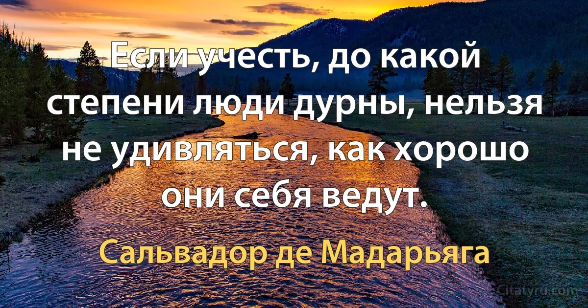 Если учесть, до какой степени люди дурны, нельзя не удивляться, как хорошо они себя ведут. (Сальвадор де Мадарьяга)