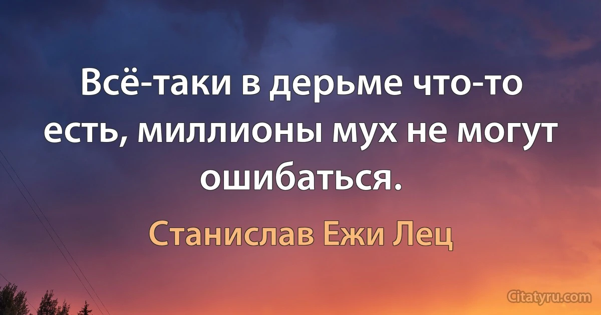 Всё-таки в дерьме что-то есть, миллионы мух не могут ошибаться. (Станислав Ежи Лец)