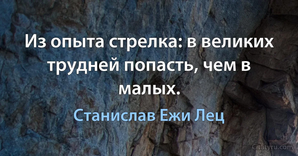 Из опыта стрелка: в великих трудней попасть, чем в малых. (Станислав Ежи Лец)