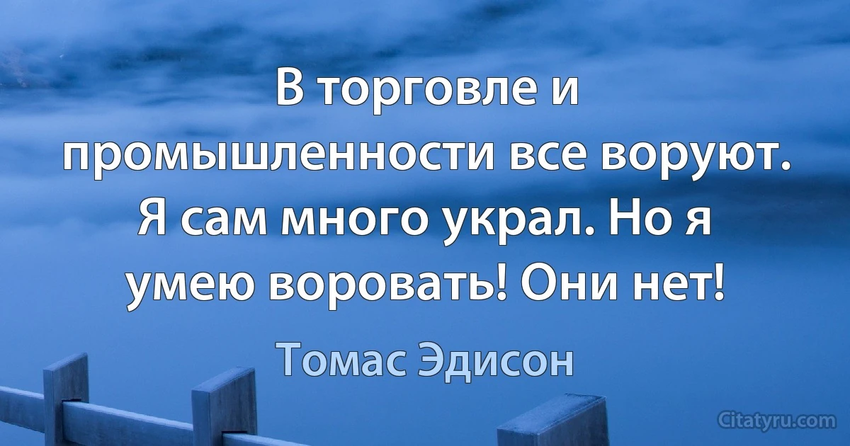 В торговле и промышленности все воруют. Я сам много украл. Но я умею воровать! Они нет! (Томас Эдисон)