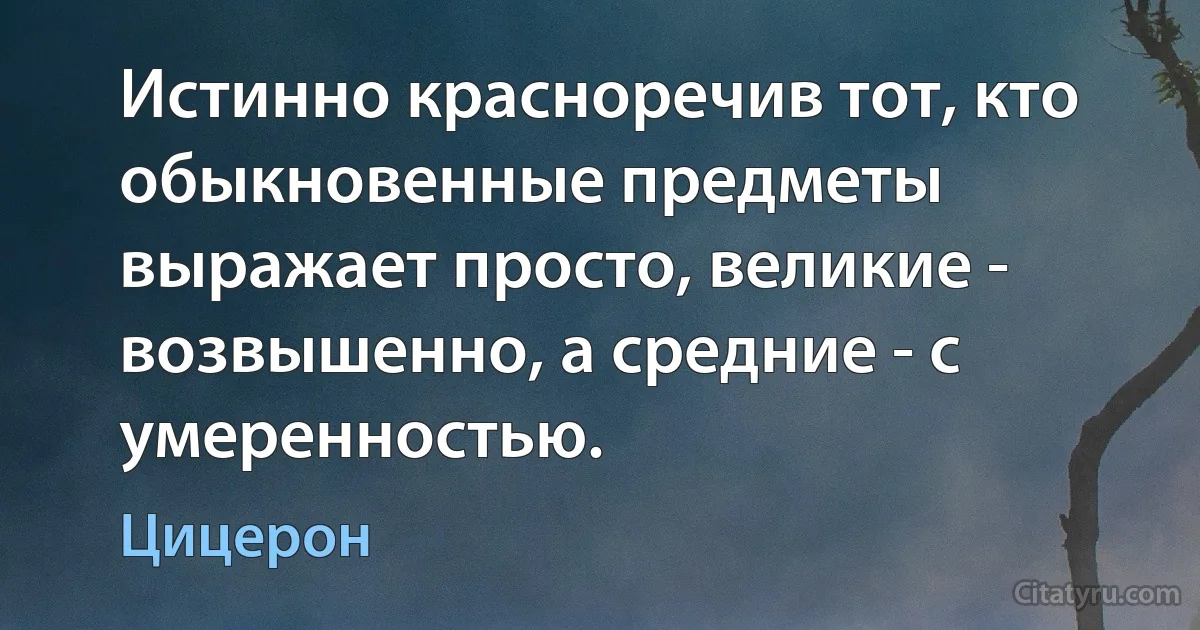 Истинно красноречив тот, кто обыкновенные предметы выражает просто, великие - возвышенно, а средние - с умеренностью. (Цицерон)