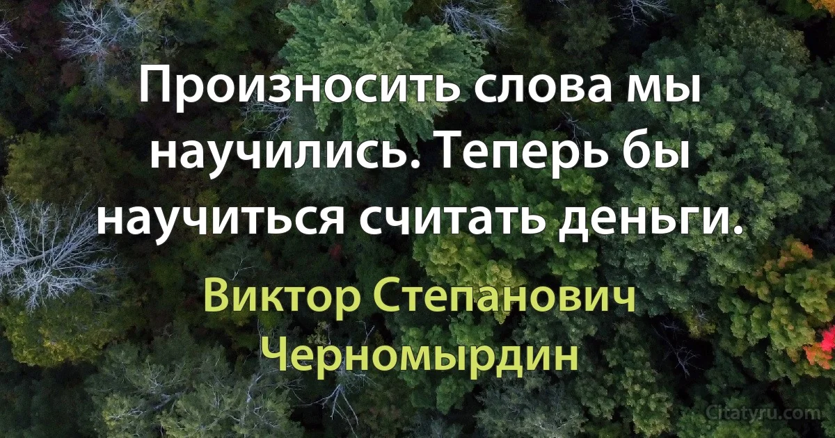 Произносить слова мы научились. Теперь бы научиться считать деньги. (Виктор Степанович Черномырдин)