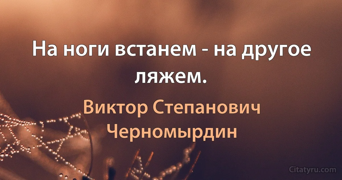 На ноги встанем - на другое ляжем. (Виктор Степанович Черномырдин)