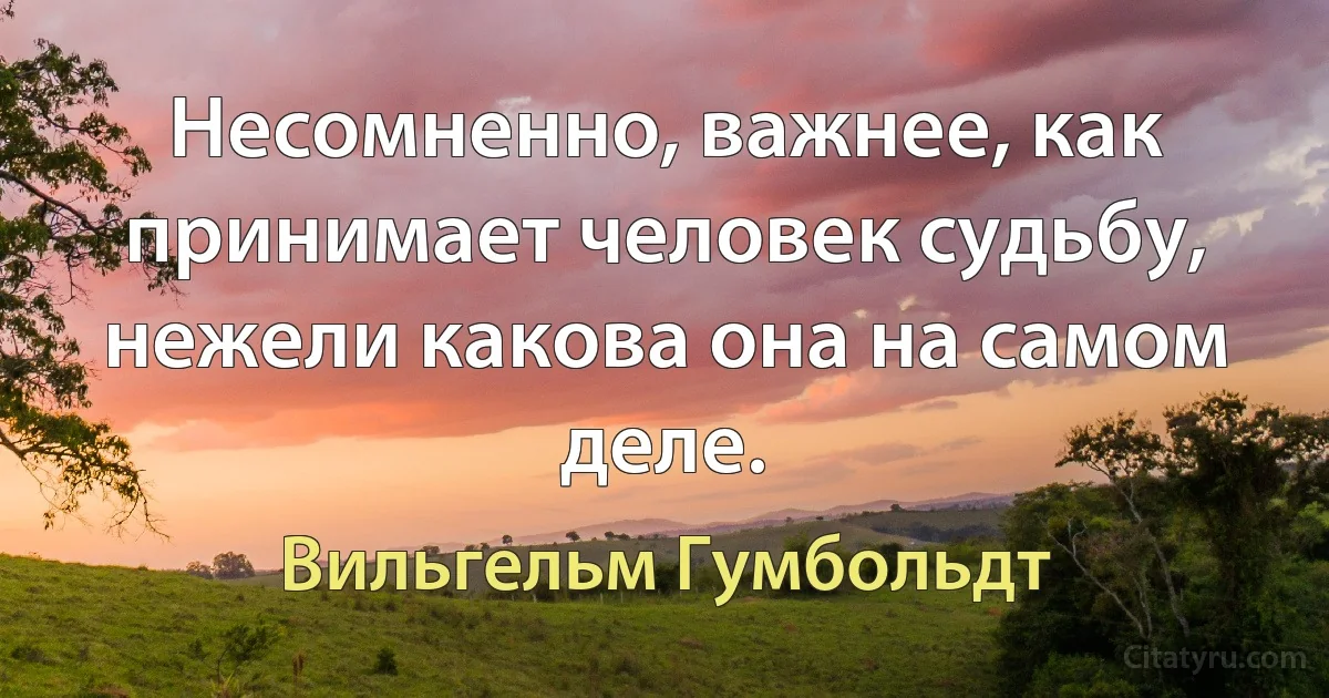 Несомненно, важнее, как принимает человек судьбу, нежели какова она на самом деле. (Вильгельм Гумбольдт)