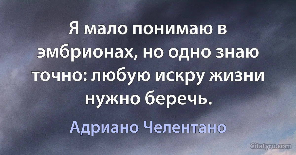 Я мало понимаю в эмбрионах, но одно знаю точно: любую искру жизни нужно беречь. (Адриано Челентано)