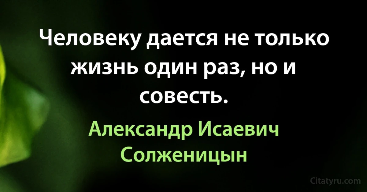 Человеку дается не только жизнь один раз, но и совесть. (Александр Исаевич Солженицын)