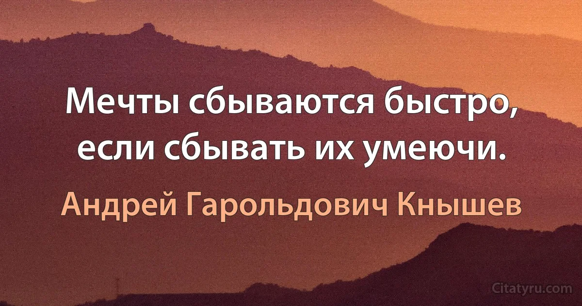 Мечты сбываются быстро, если сбывать их умеючи. (Андрей Гарольдович Кнышев)