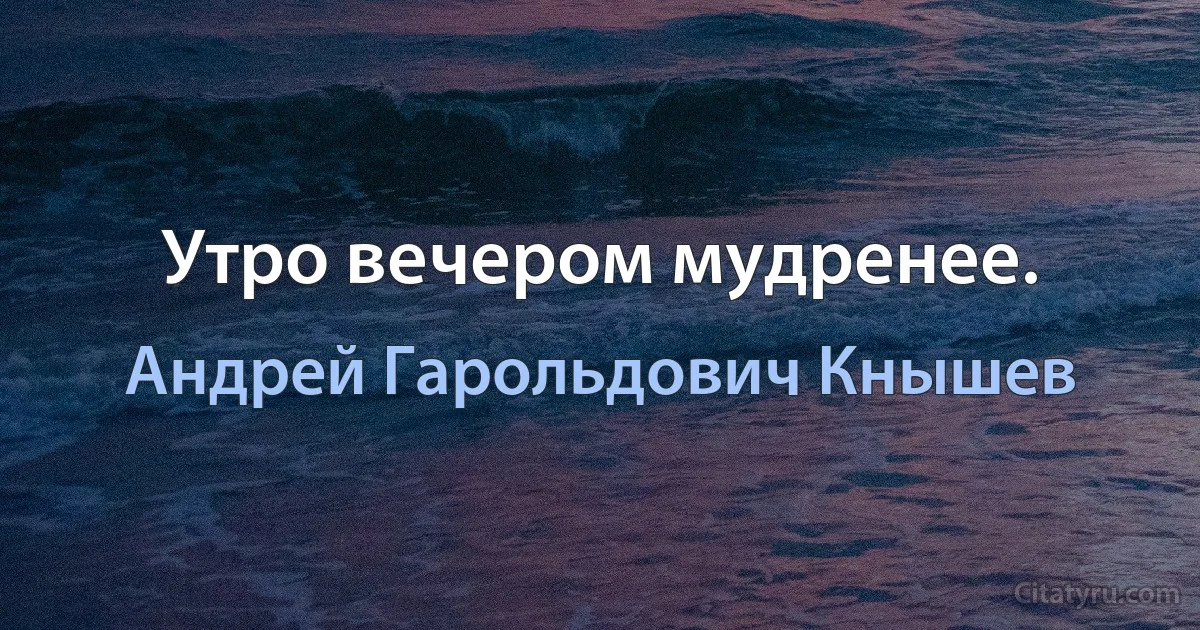 Утро вечером мудренее. (Андрей Гарольдович Кнышев)