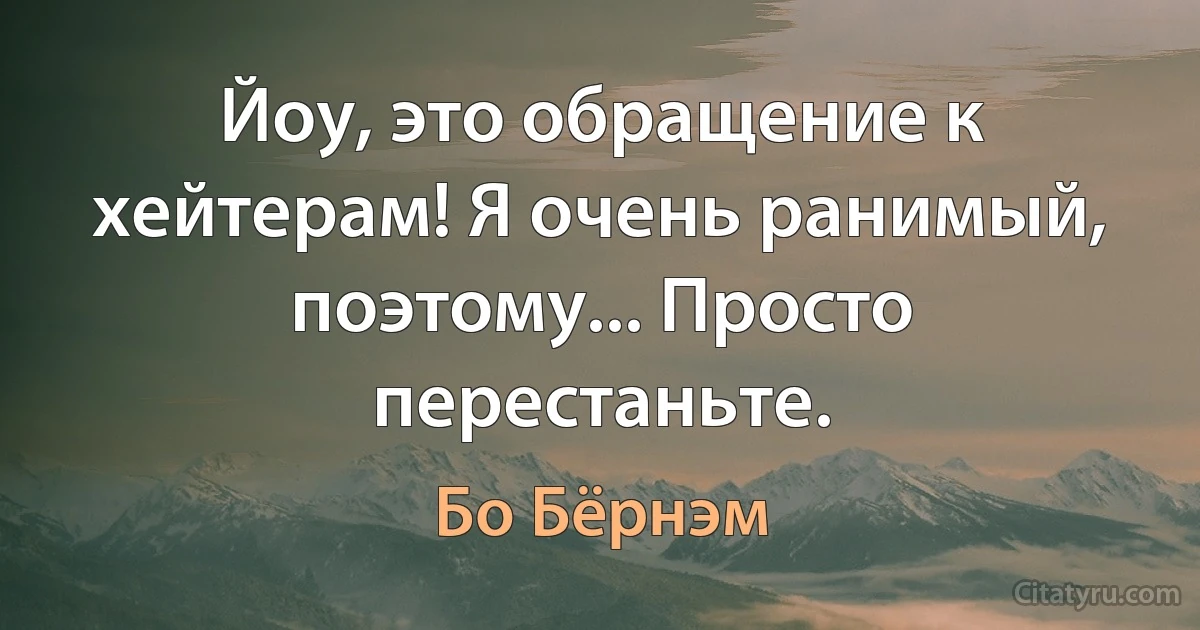 Йоу, это обращение к хейтерам! Я очень ранимый, поэтому... Просто перестаньте. (Бо Бёрнэм)