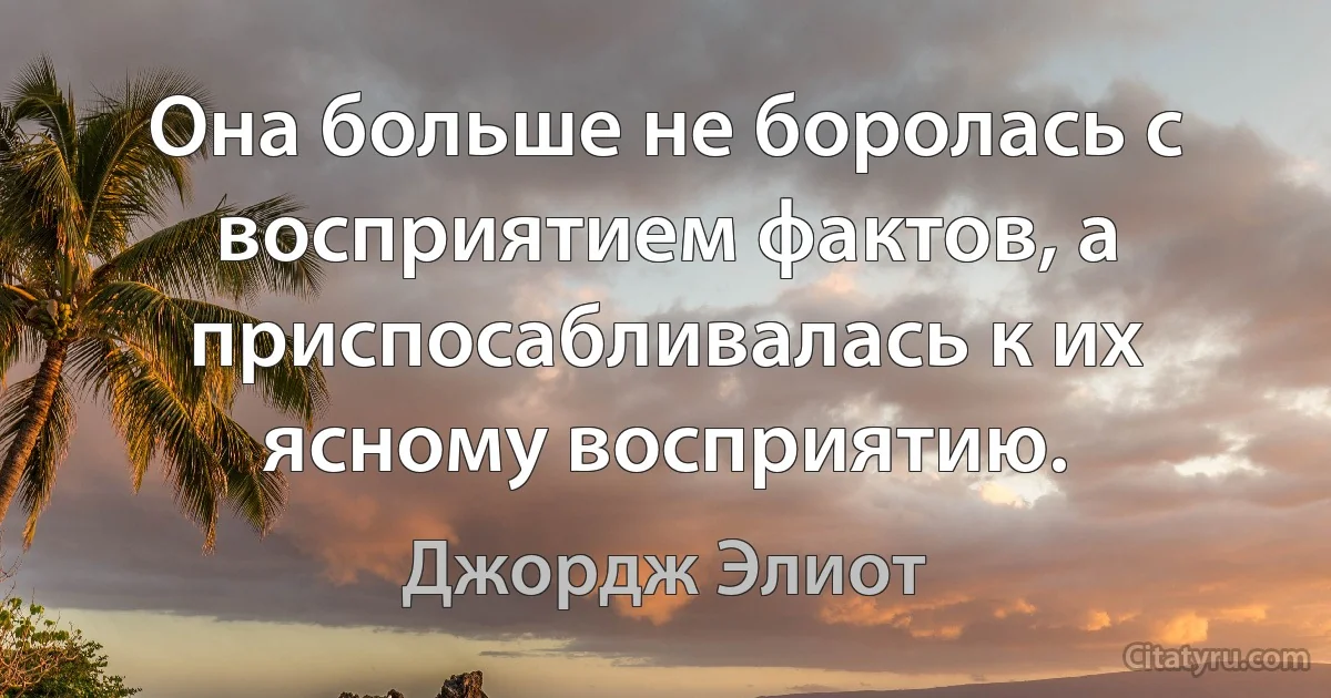 Она больше не боролась с восприятием фактов, а приспосабливалась к их ясному восприятию. (Джордж Элиот)