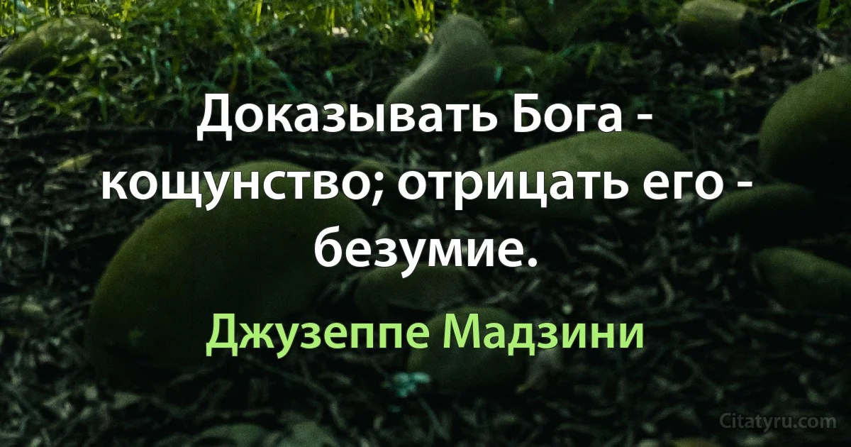 Доказывать Бога - кощунство; отрицать его - безумие. (Джузеппе Мадзини)