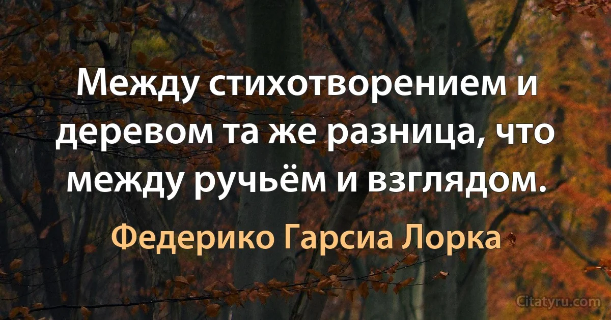 Между стихотворением и деревом та же разница, что между ручьём и взглядом. (Федерико Гарсиа Лорка)