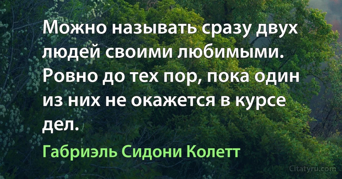 Можно называть сразу двух людей своими любимыми. Ровно до тех пор, пока один из них не окажется в курсе дел. (Габриэль Сидони Колетт)