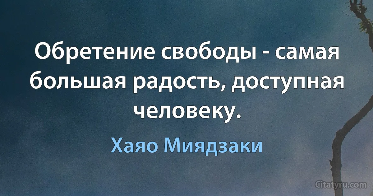 Обретение свободы - самая большая радость, доступная человеку. (Хаяо Миядзаки)