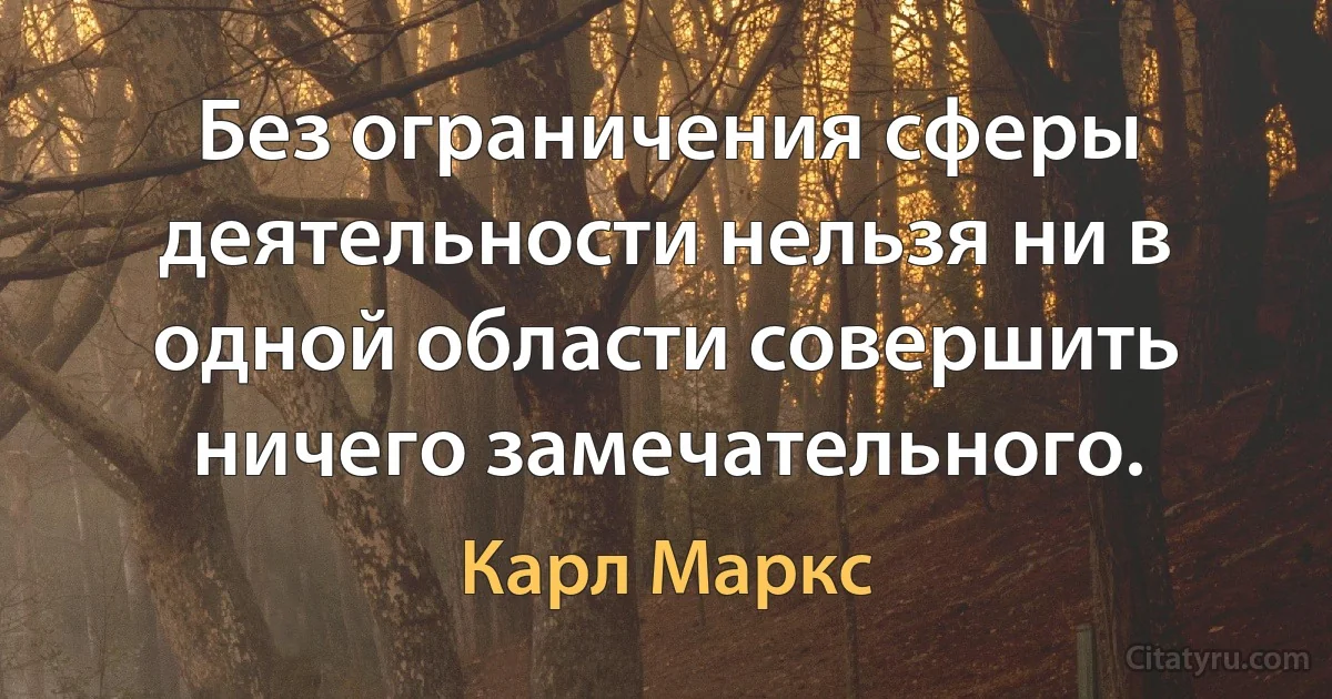 Без ограничения сферы деятельности нельзя ни в одной области совершить ничего замечательного. (Карл Маркс)