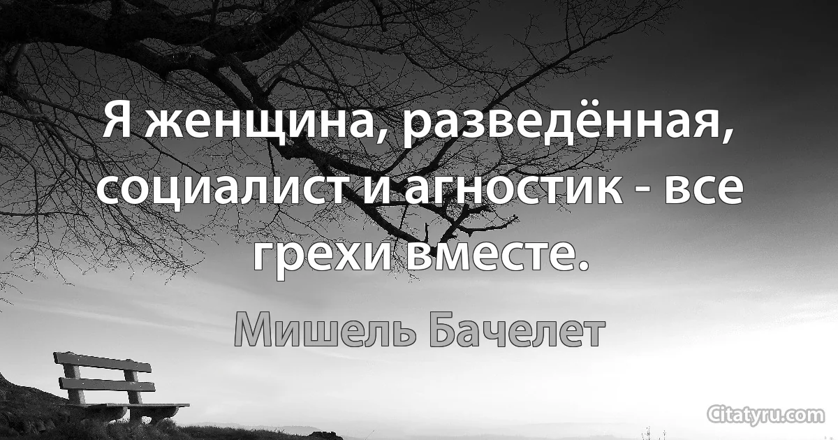 Я женщина, разведённая, социалист и агностик - все грехи вместе. (Мишель Бачелет)