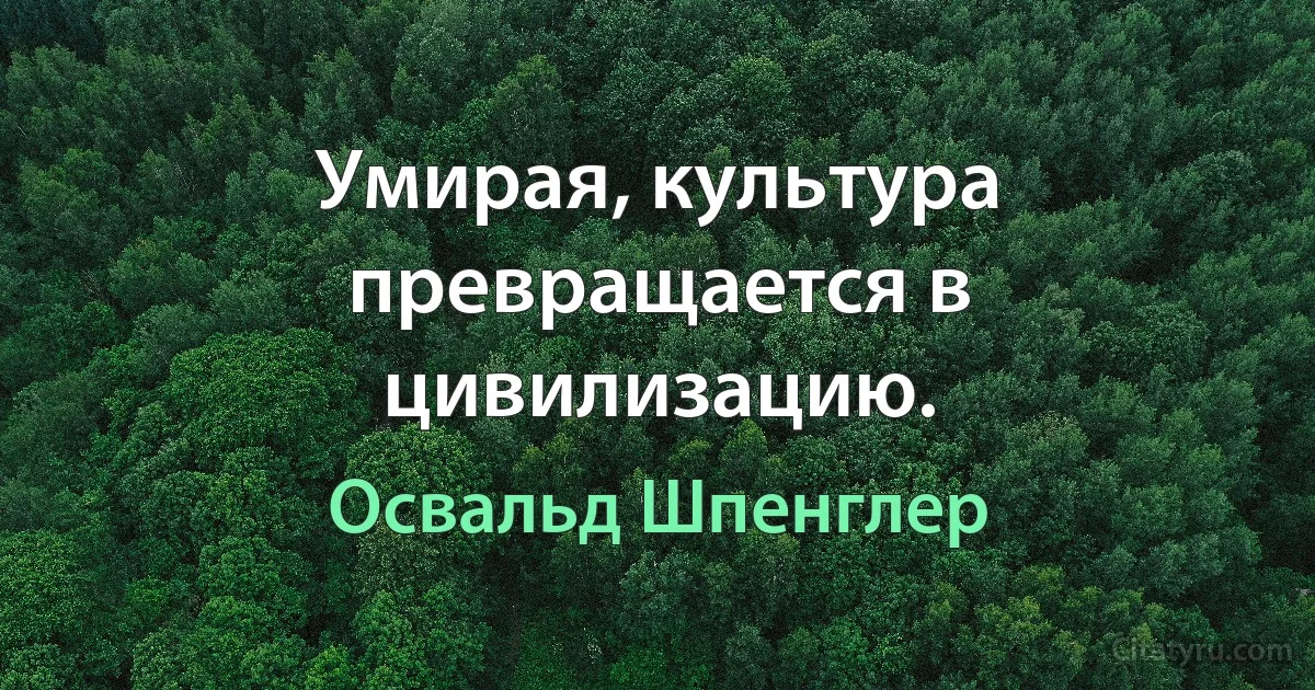 Умирая, культура превращается в цивилизацию. (Освальд Шпенглер)