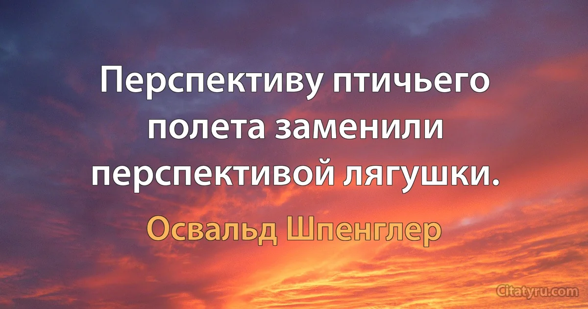 Перспективу птичьего полета заменили перспективой лягушки. (Освальд Шпенглер)