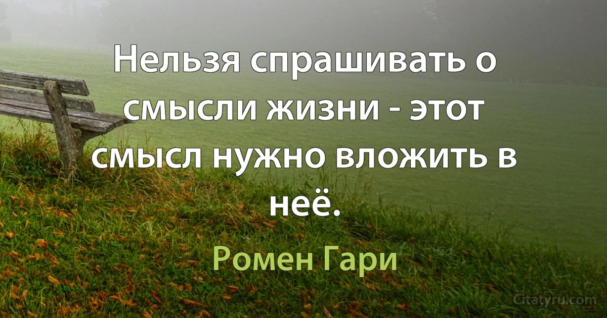 Нельзя спрашивать о смысли жизни - этот смысл нужно вложить в неё. (Ромен Гари)